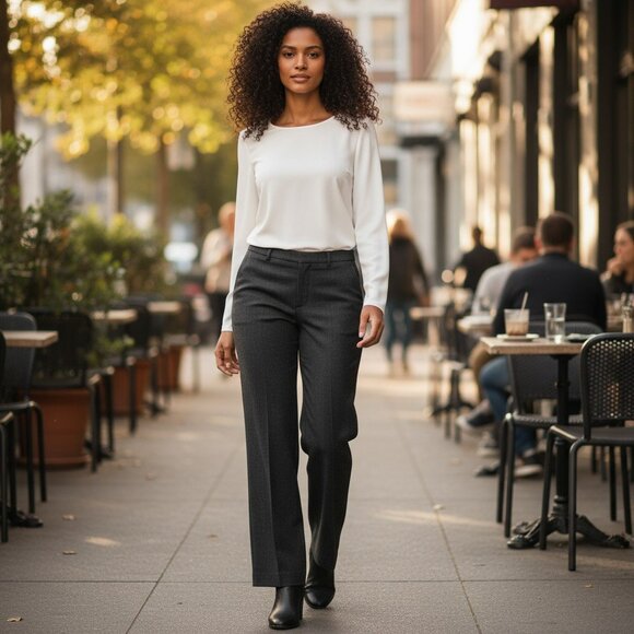 Coldwater Creek Size 8 Black Straight Wide Leg Flat Front Career Dress Pants - Picture 1 of 10